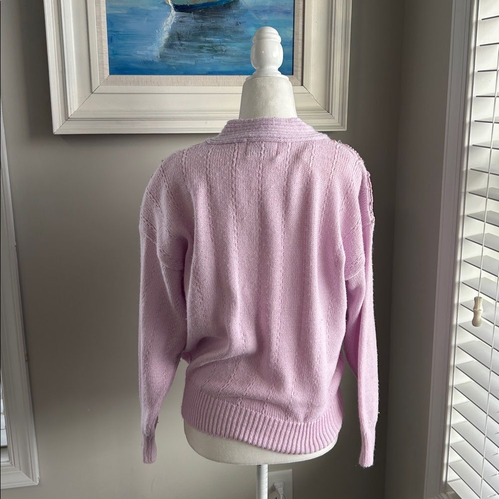Vintage Jaclyn Smith Purple Lace Floral Pearl Cottagecore Sweater - Picture 6 of 12